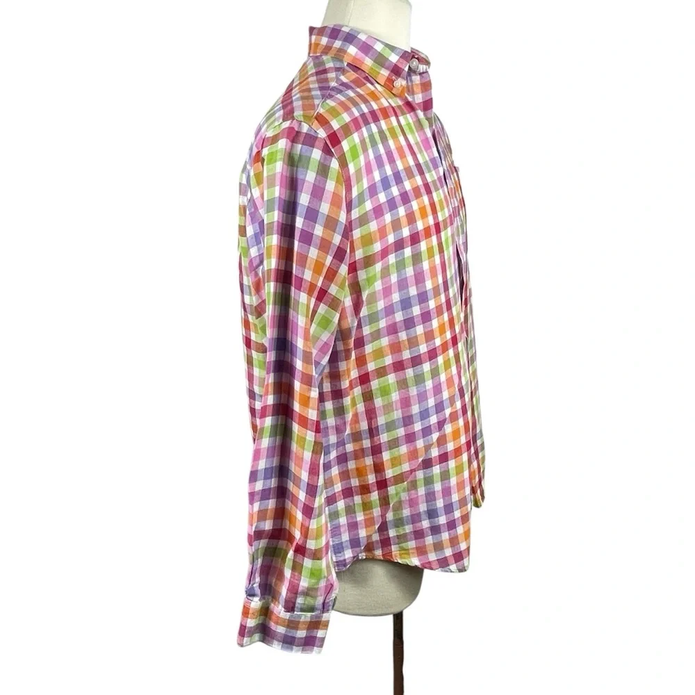 Men’s Alan Flusser‎ Multicolored Plaid Linen/Cotton Blend Button Down Large 0110